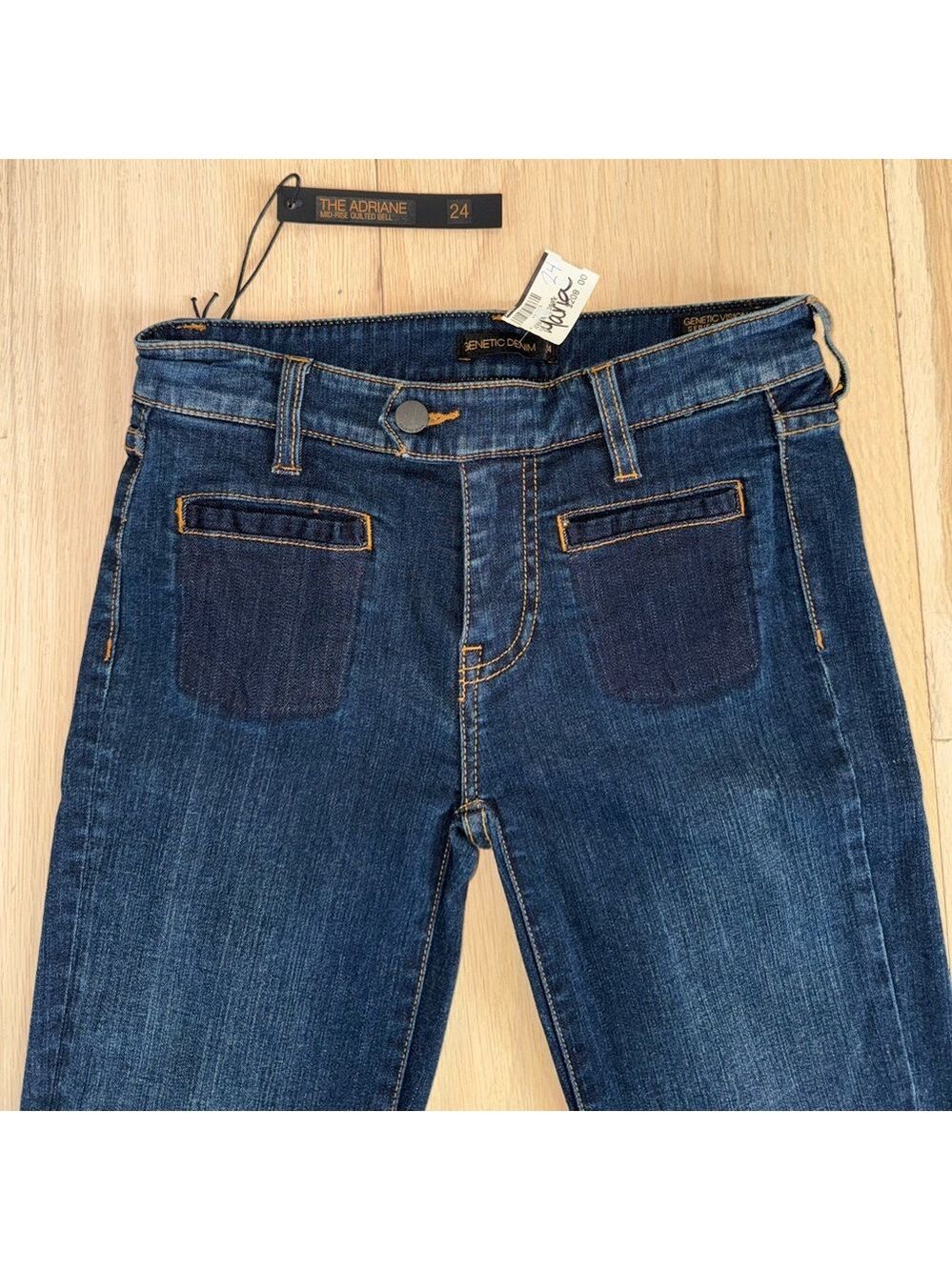 Genetic Denim The Adriane Mid-Rise Quilted Bell Jeans Dark Seafoam Size 24 NWT - Picture 2 of 10